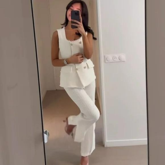 ZARA STRUCTURED METALLIC THREAD LONG VEST - Picture 8 of 8